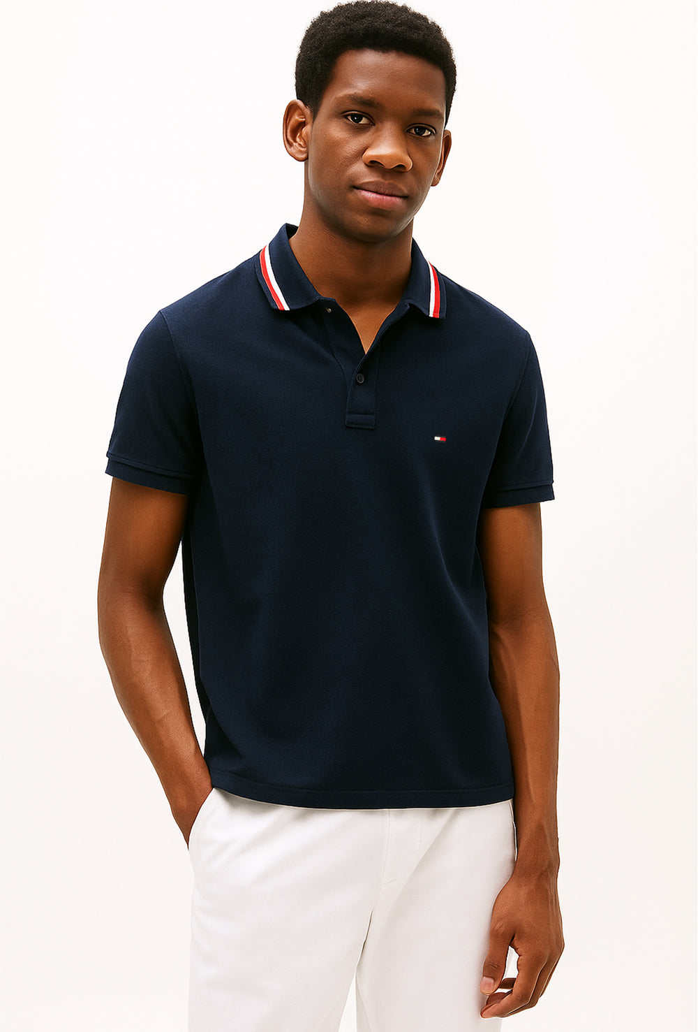 Polo Uomo TOMMY HILFIGER mezza manica colletto con righini a contrasto - BLU