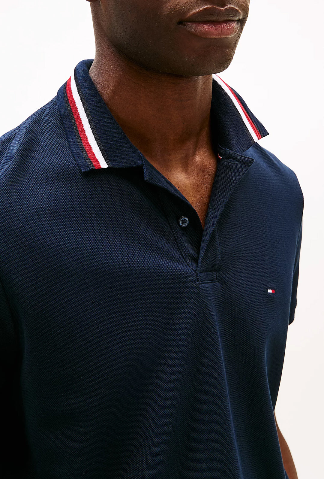 Polo Uomo TOMMY HILFIGER mezza manica colletto con righini a contrasto - BLU