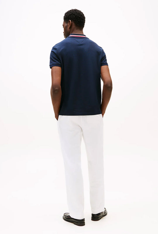 Polo Uomo TOMMY HILFIGER mezza manica colletto con righini a contrasto - BLU