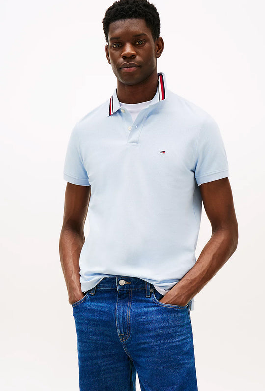 Polo Uomo TOMMY HILFIGER mezza manica colletto con righini a contrasto - AZZURRO