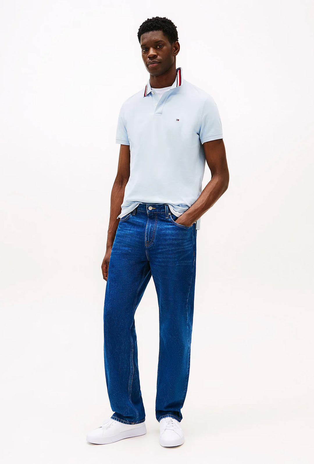 Polo Uomo TOMMY HILFIGER mezza manica colletto con righini a contrasto - AZZURRO