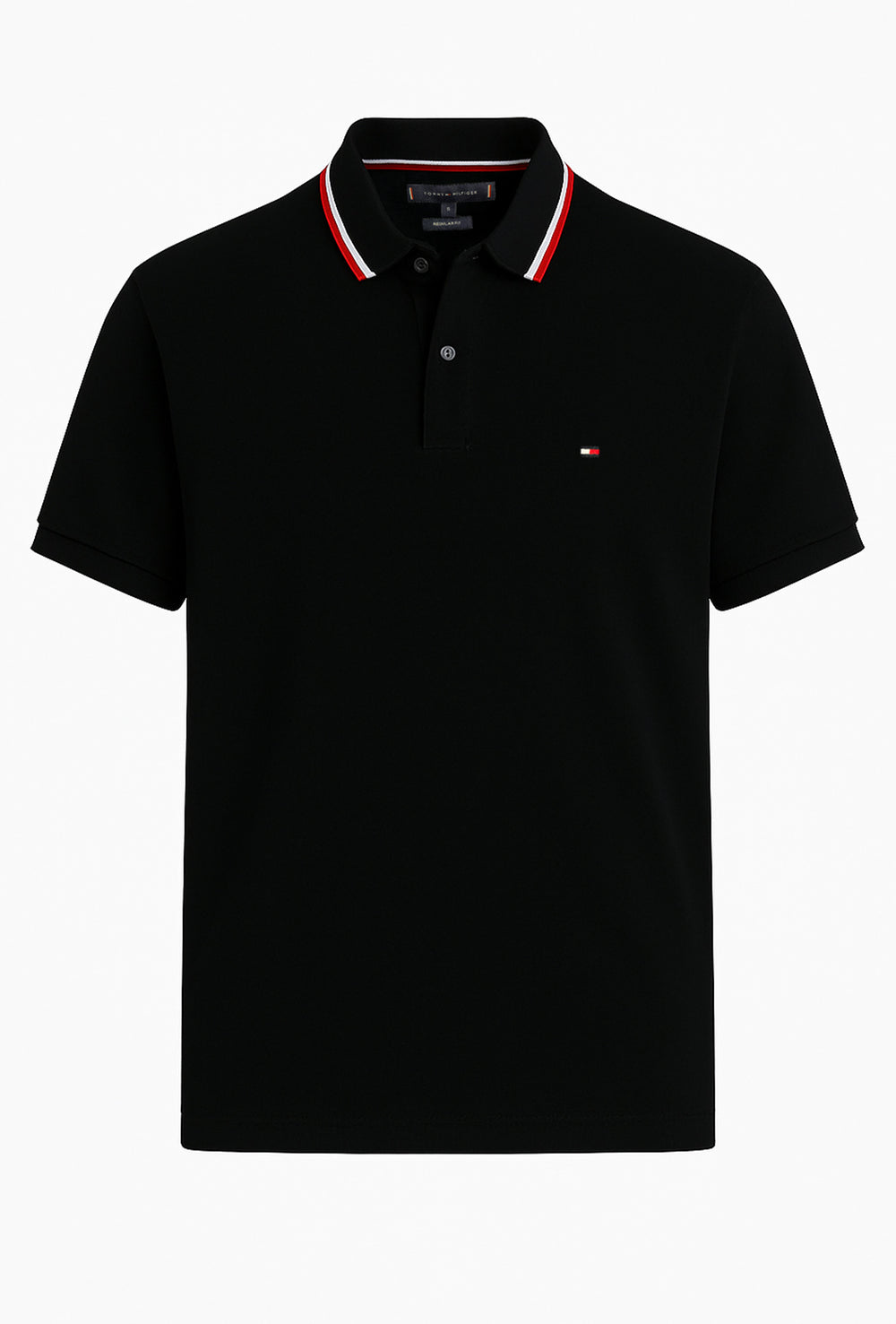 Polo Uomo TOMMY HILFIGER mezza manica colletto con righini a contrasto - NERO
