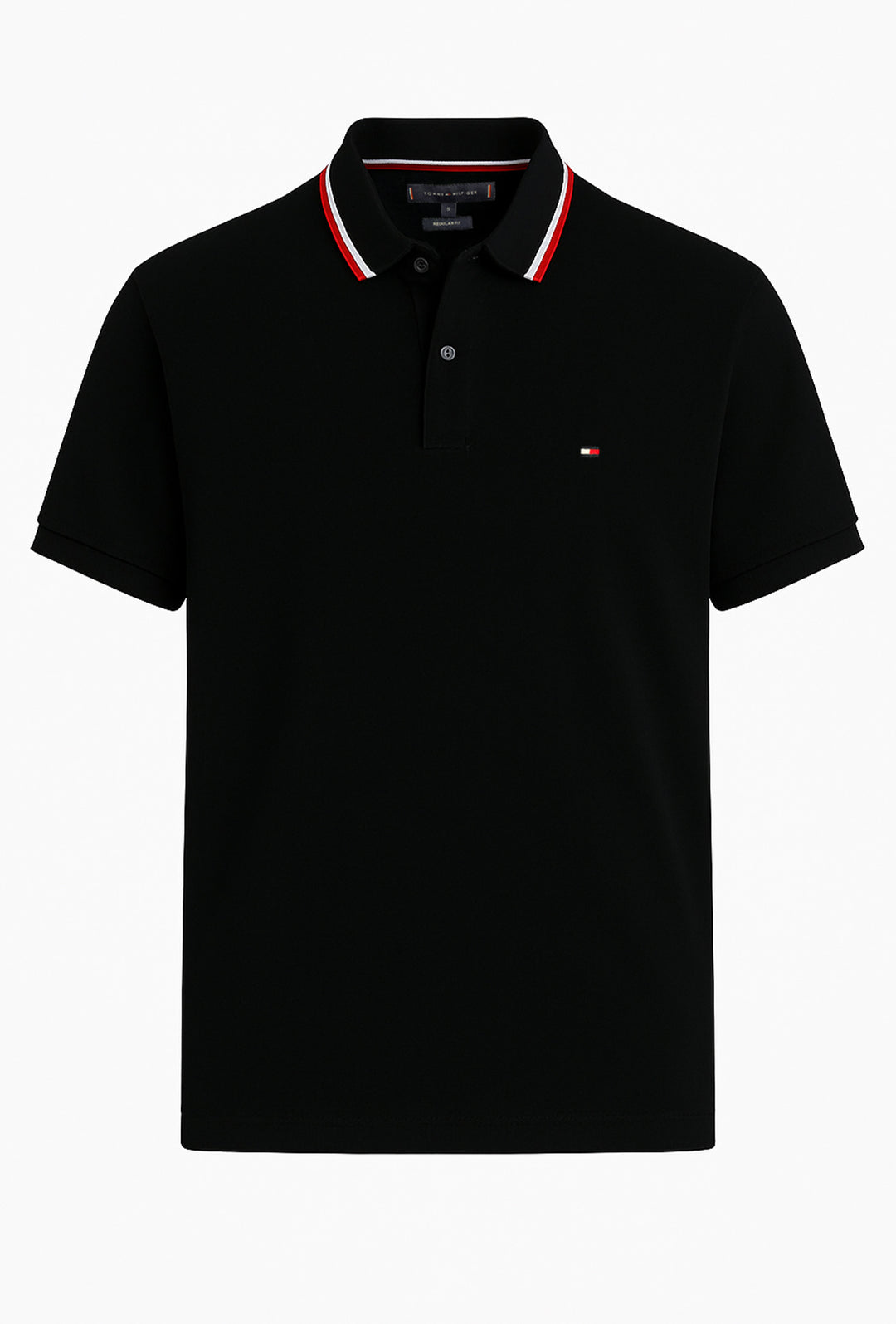 Polo Uomo TOMMY HILFIGER mezza manica colletto con righini a contrasto - NERO