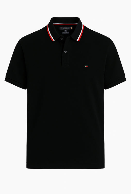 Polo Uomo TOMMY HILFIGER mezza manica colletto con righini a contrasto - NERO