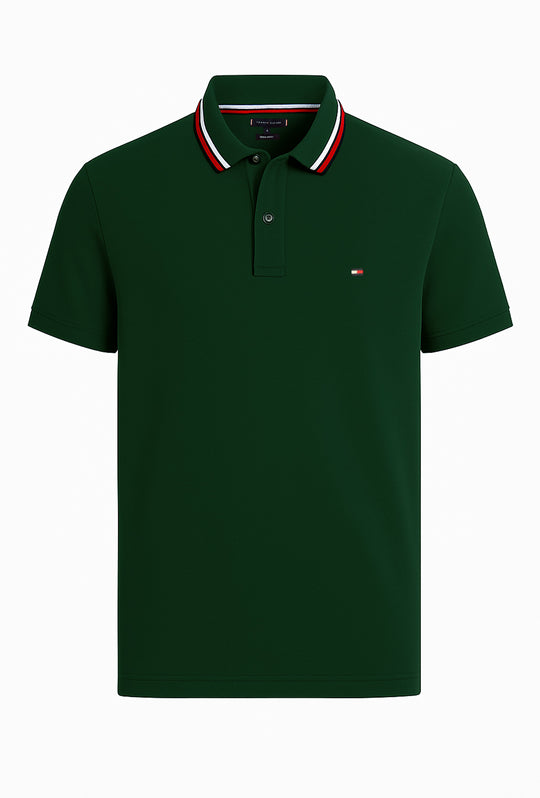 Polo Uomo TOMMY HILFIGER mezza manica colletto con righini a contrasto - VERDE