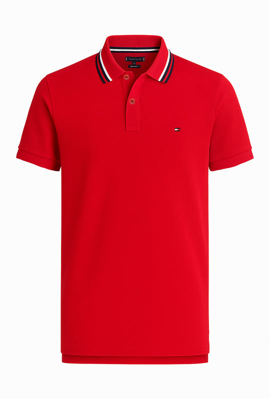 Polo Uomo TOMMY HILFIGER mezza manica colletto con righini a contrasto - ROSSO