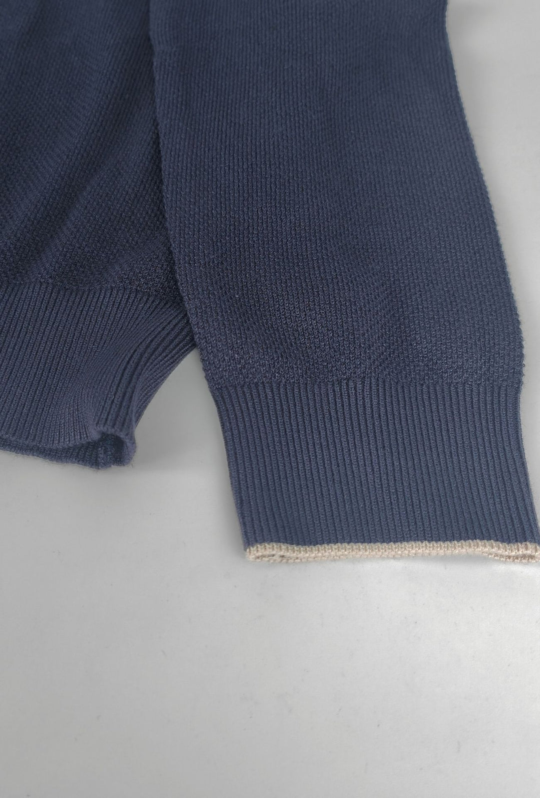 Polo Uomo DRESSERD Manica Lunga in Maglia a Trama Lavorata con Colletto e Riga Panna a Contrasto -BLU NAVY