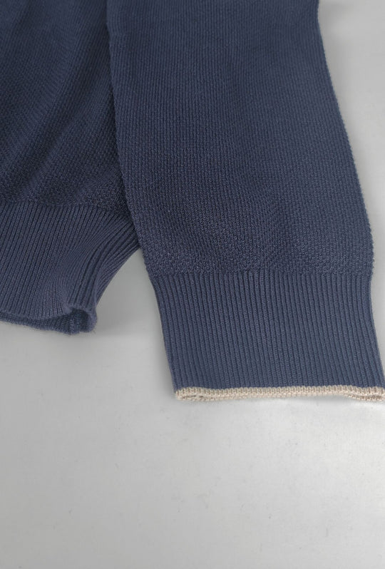 Polo Uomo DRESSERD Manica Lunga in Maglia a Trama Lavorata con Colletto e Riga Panna a Contrasto -BLU NAVY