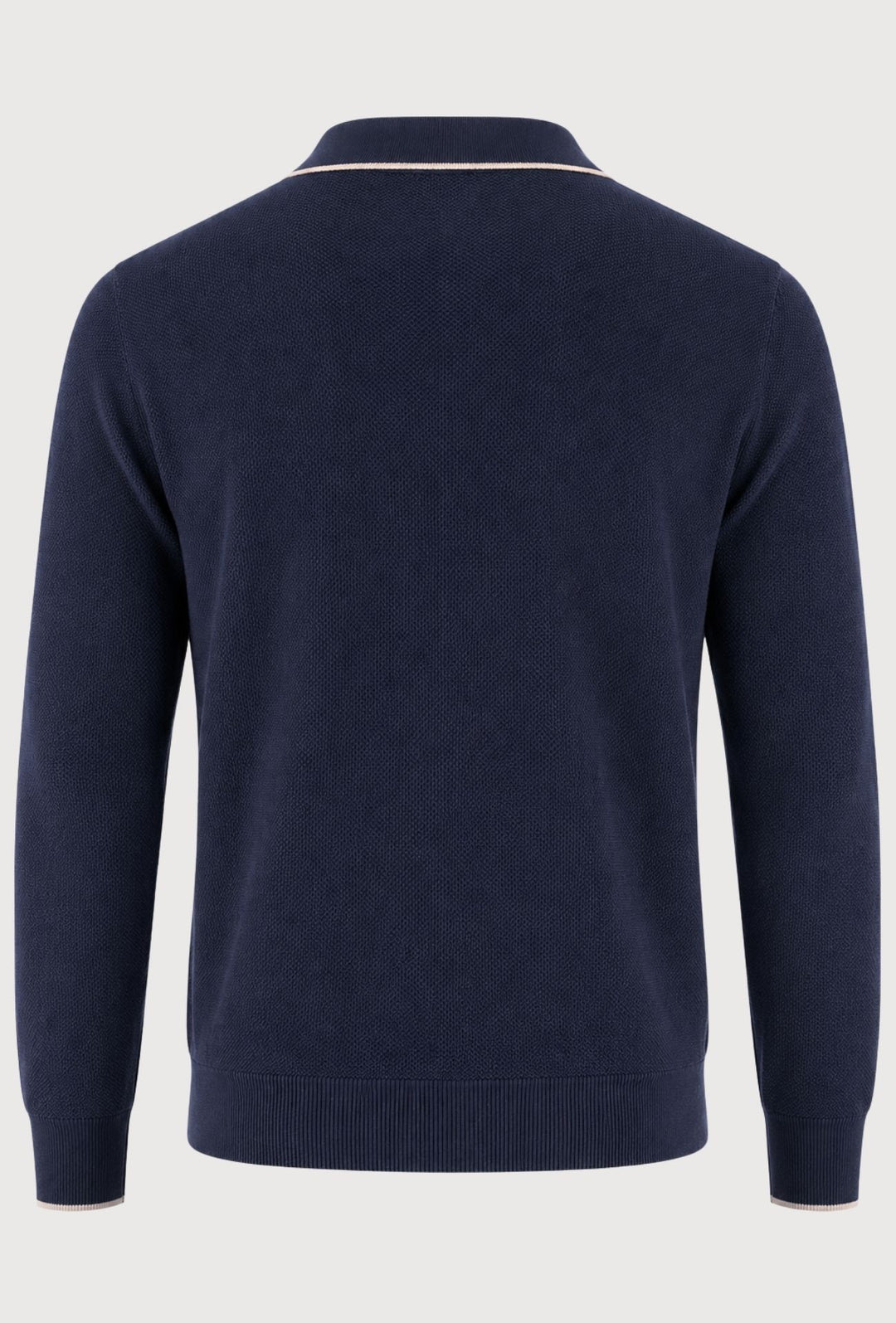 Polo Uomo DRESSERD Manica Lunga in Maglia a Trama Lavorata con Colletto e Riga Panna a Contrasto -BLU NAVY