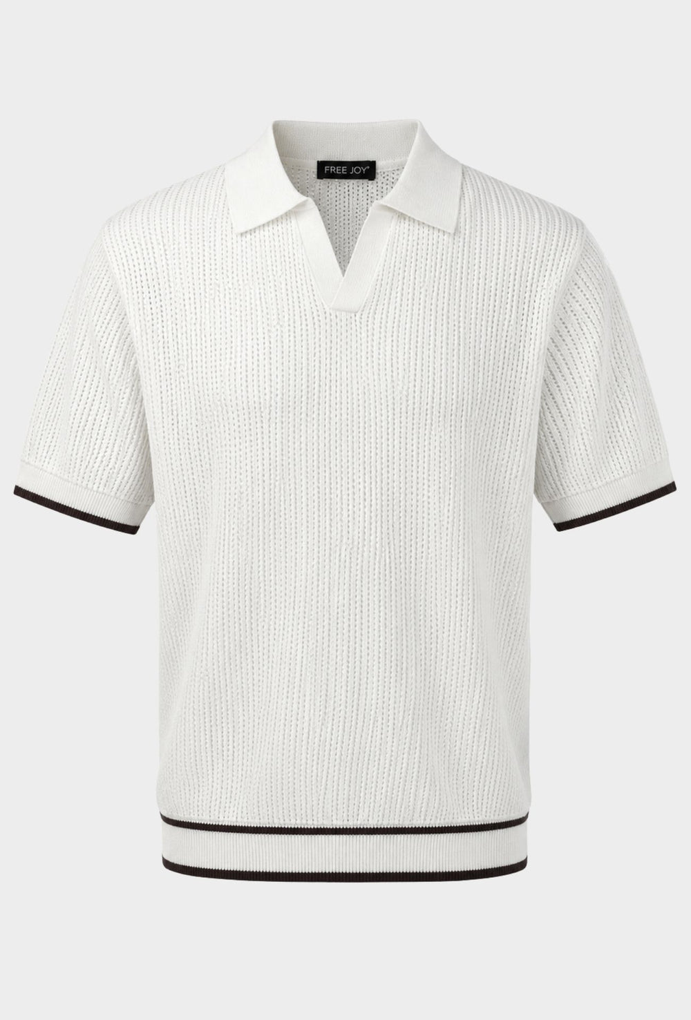 Polo Uomo in Maglia Traforata 100% Cotone Collo Aperto Regular Fit-BIANCO