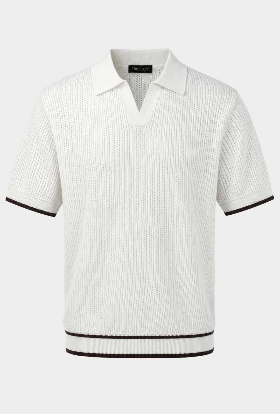Polo Uomo in Maglia Traforata 100% Cotone Collo Aperto Regular Fit-BIANCO
