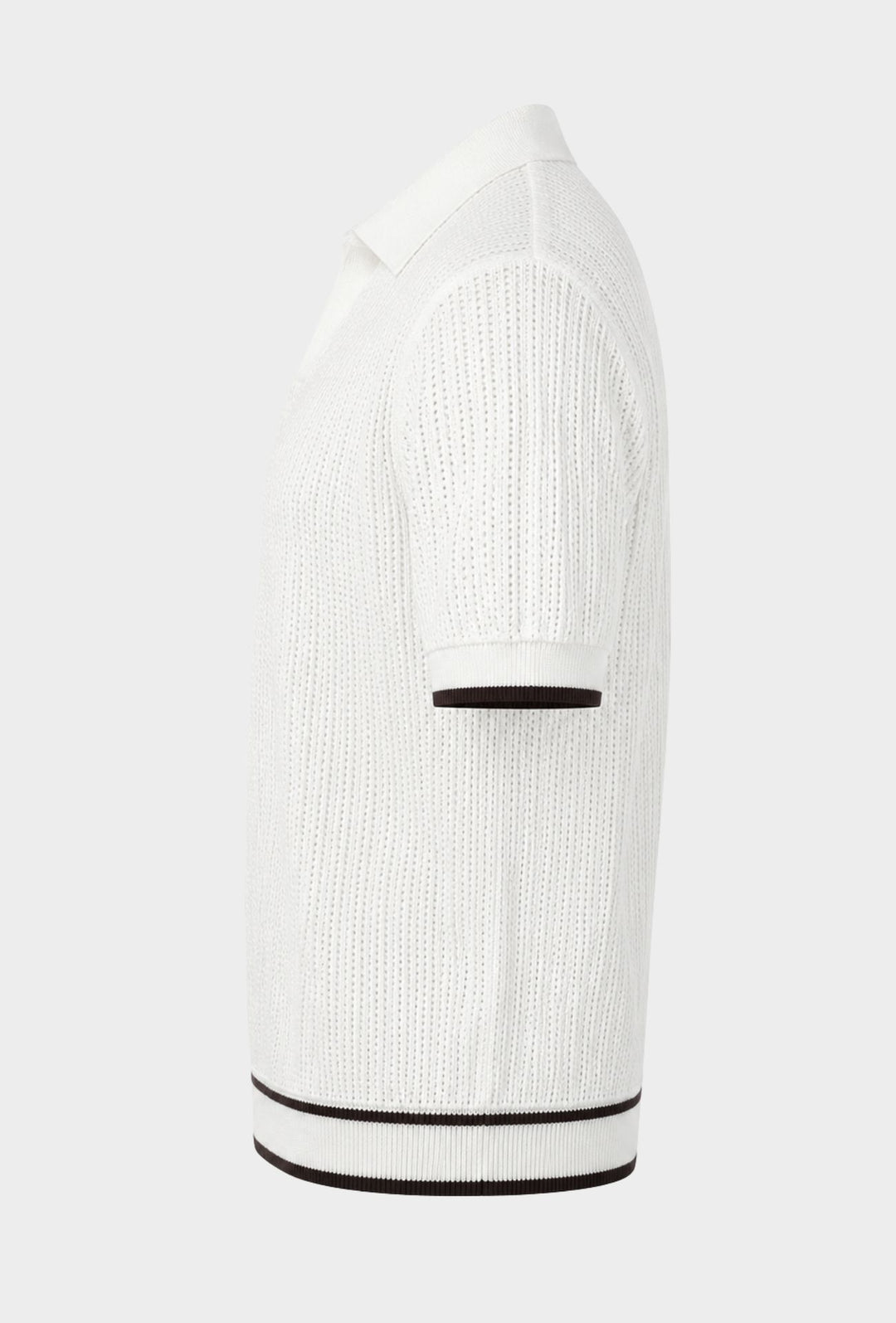 Polo Uomo in Maglia Traforata 100% Cotone Collo Aperto Regular Fit-BIANCO