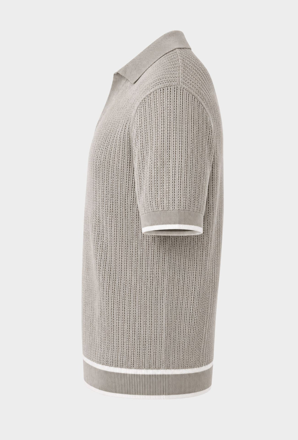 Polo Uomo in Maglia Traforata 100% Cotone Collo Aperto Regular Fit- SAND