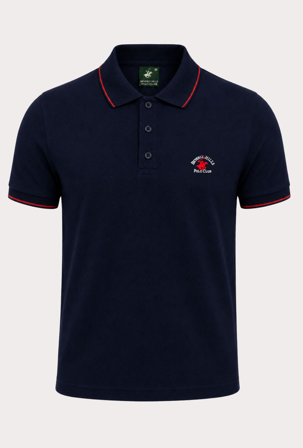Polo Uomo BEVERLY HILLS POLO CLUB in Cotone Piquet 100% colletto righino rosso – BLU