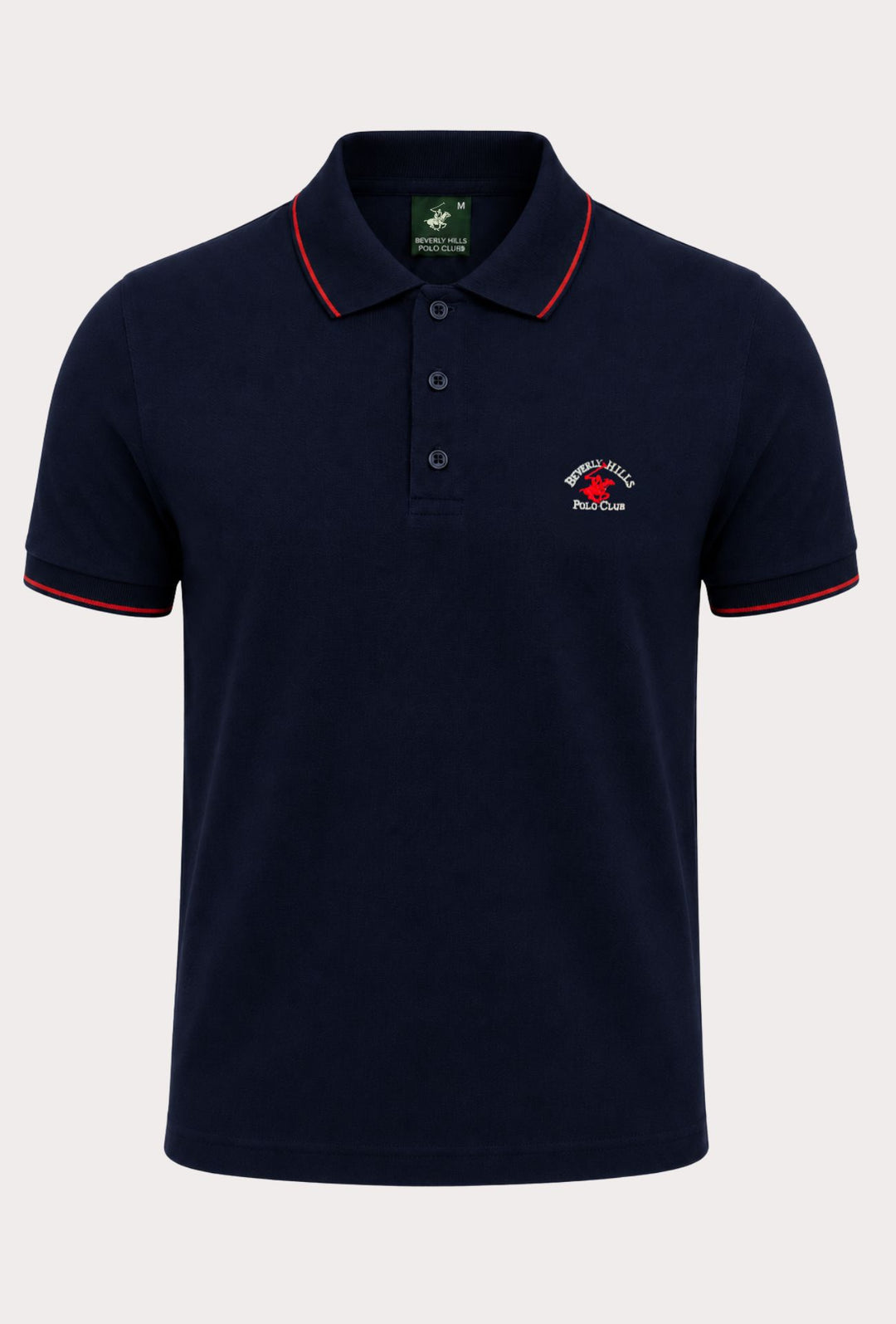 Polo Uomo BEVERLY HILLS POLO CLUB in Cotone Piquet 100% colletto righino rosso – BLU