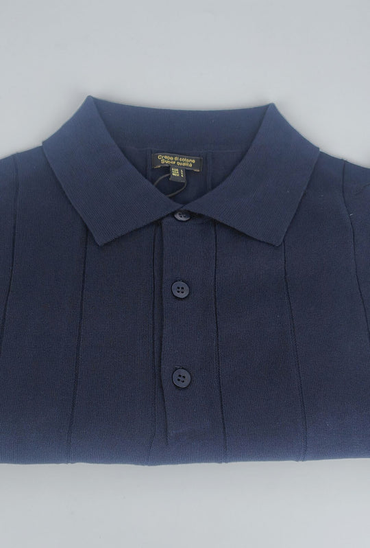 Polo uomo in crepe di cotone Dresserd a maglia - BLU
