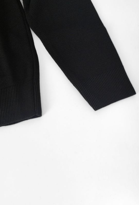 Polo uomo Manica Lunga con scollo Derby microtrama in rilievo- NERO
