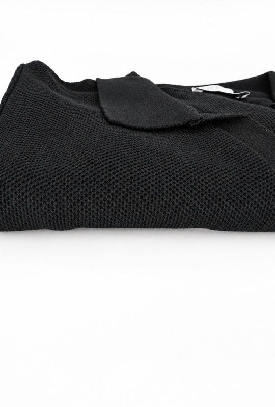 Polo uomo Manica Lunga con scollo Derby microtrama in rilievo- NERO