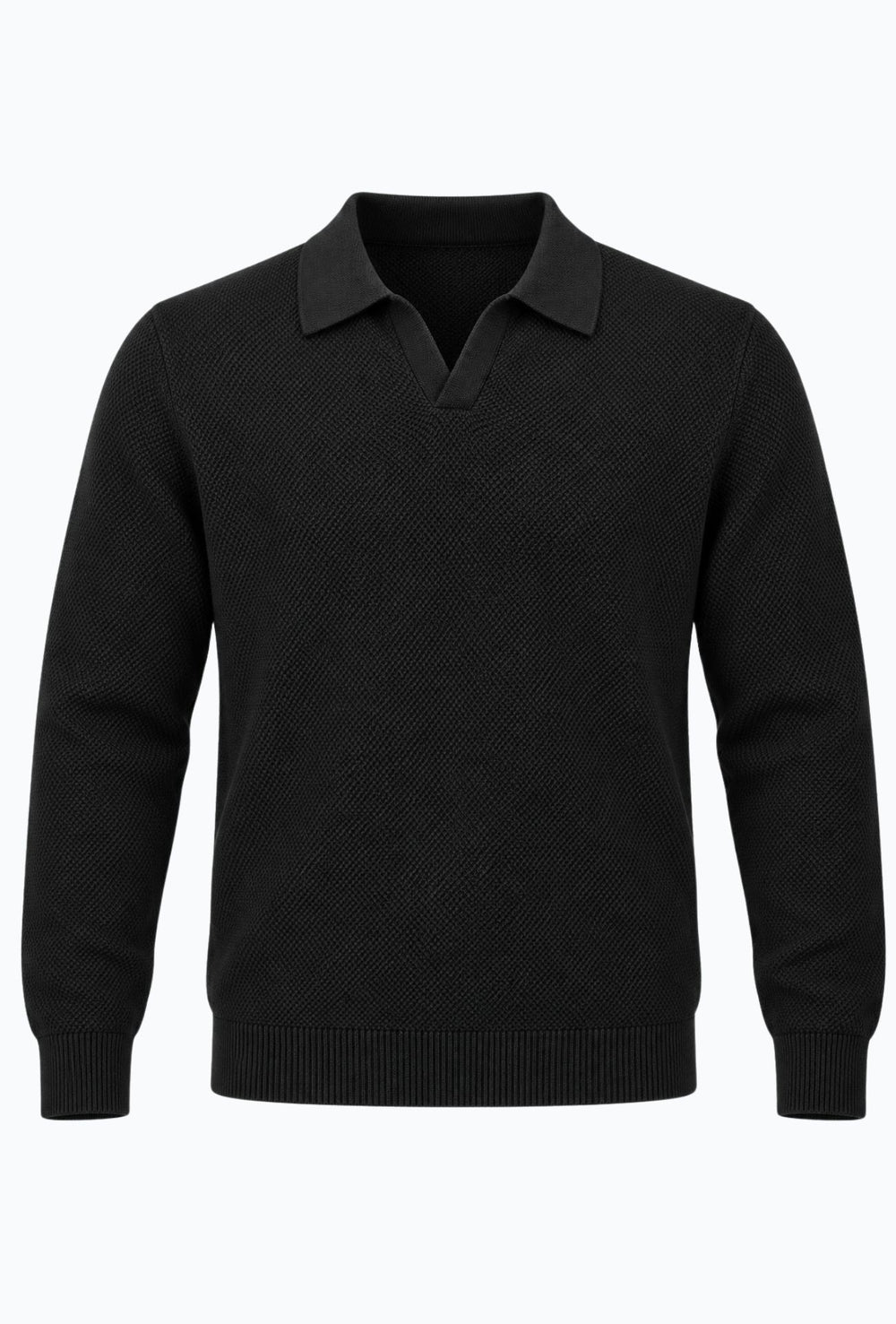 Polo uomo Manica Lunga con scollo Derby microtrama in rilievo- NERO