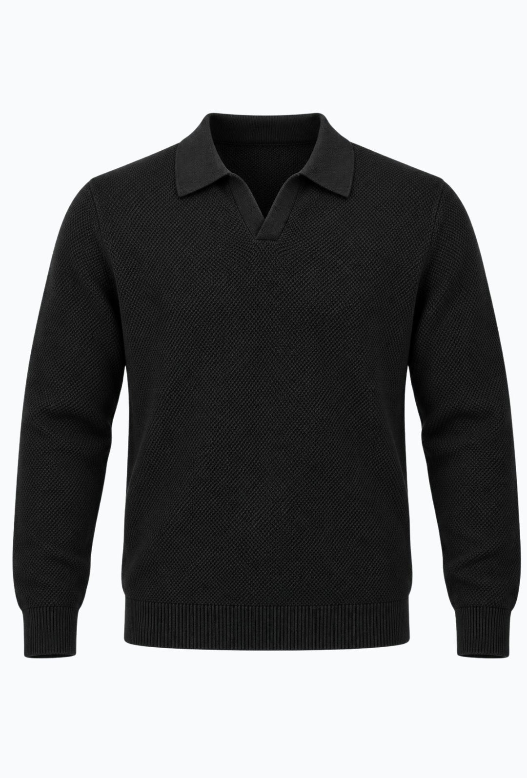 Polo uomo Manica Lunga con scollo Derby microtrama in rilievo- NERO