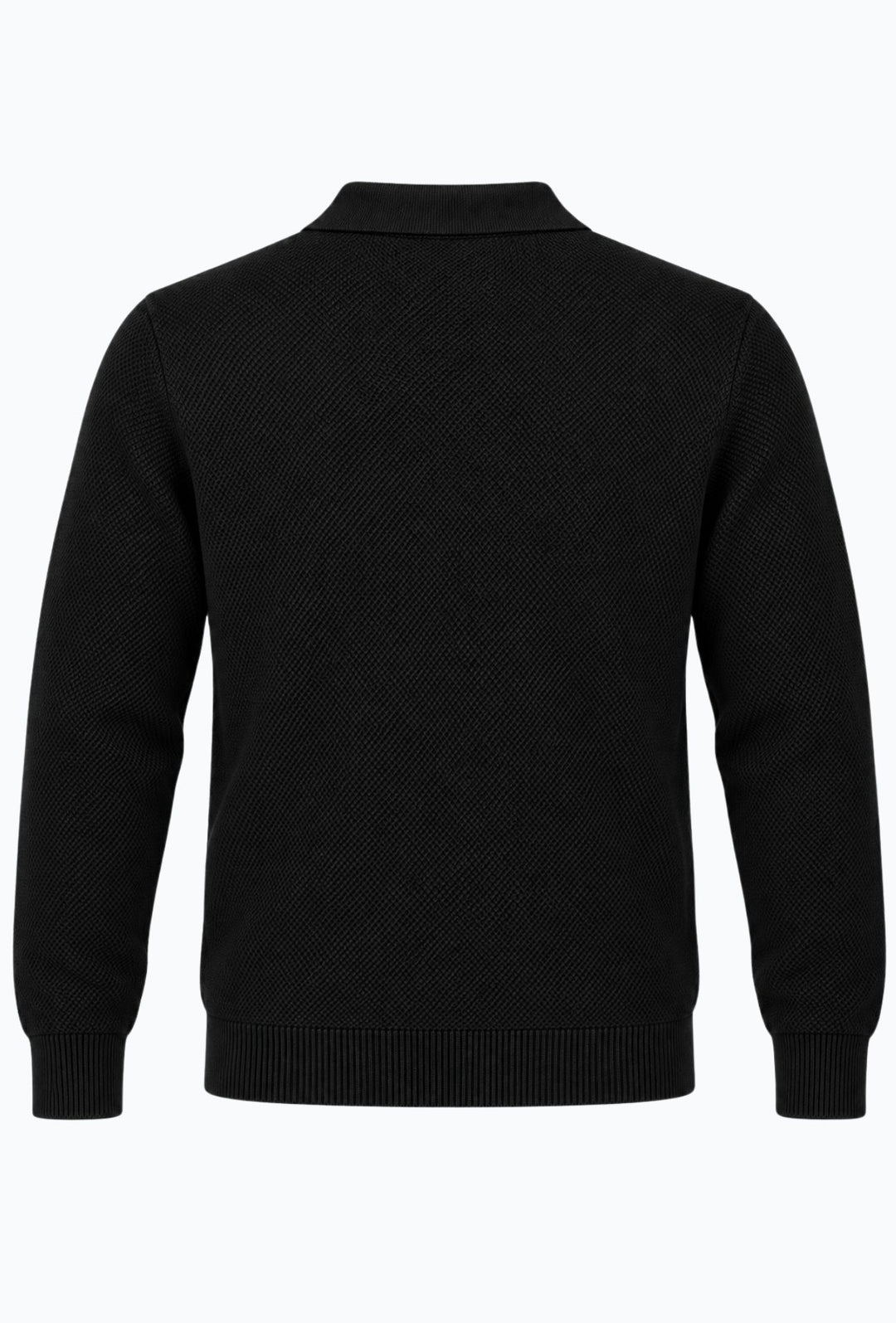 Polo uomo Manica Lunga con scollo Derby microtrama in rilievo- NERO