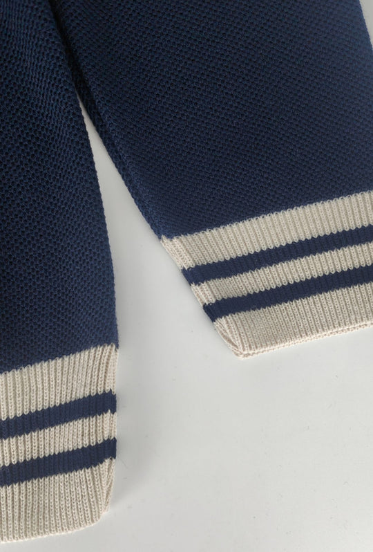 Polo uomo a maniche lunghe con lavorazione microtraforata e dettagli crema- BLU