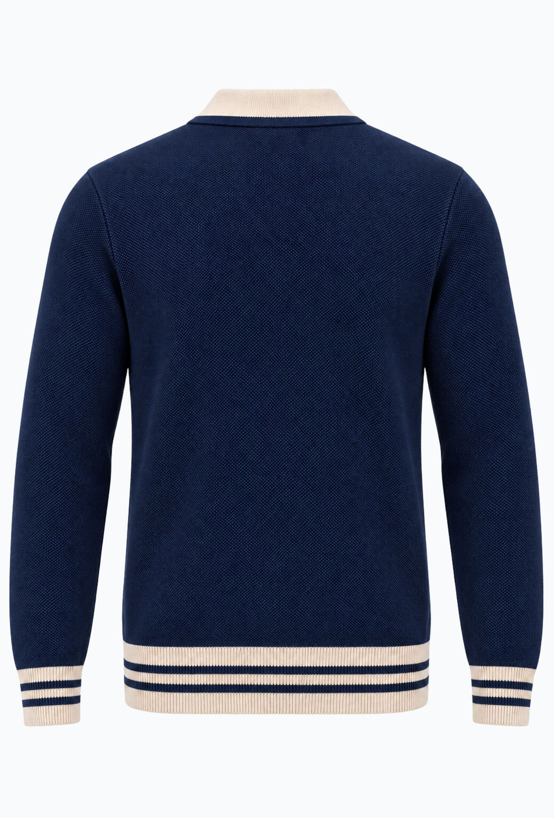 Polo uomo a maniche lunghe con lavorazione microtraforata e dettagli crema- BLU