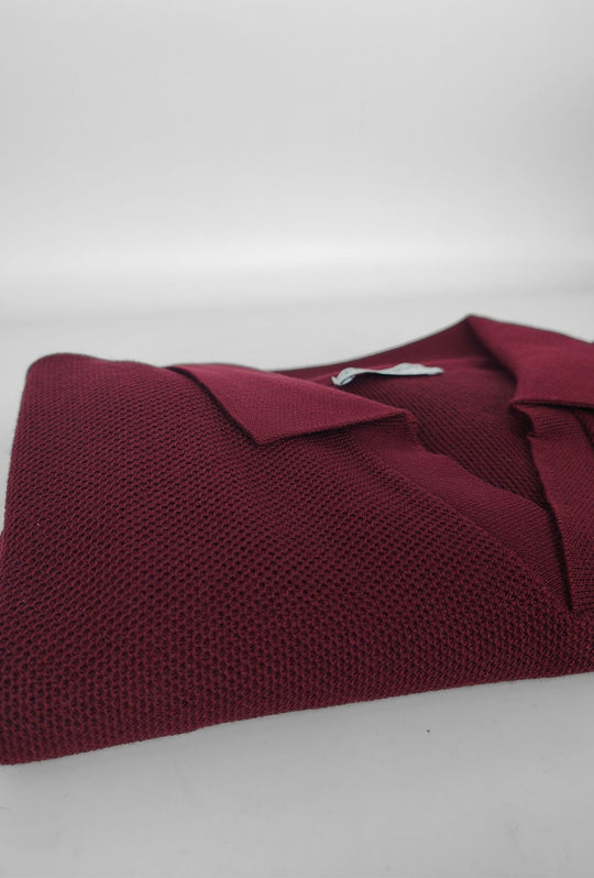 Polo uomo Manica Lunga con scollo Derby microtrama in rilievo- BORDEAUX