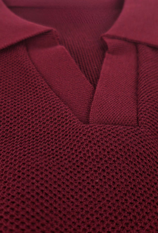 Polo uomo Manica Lunga con scollo Derby microtrama in rilievo- BORDEAUX