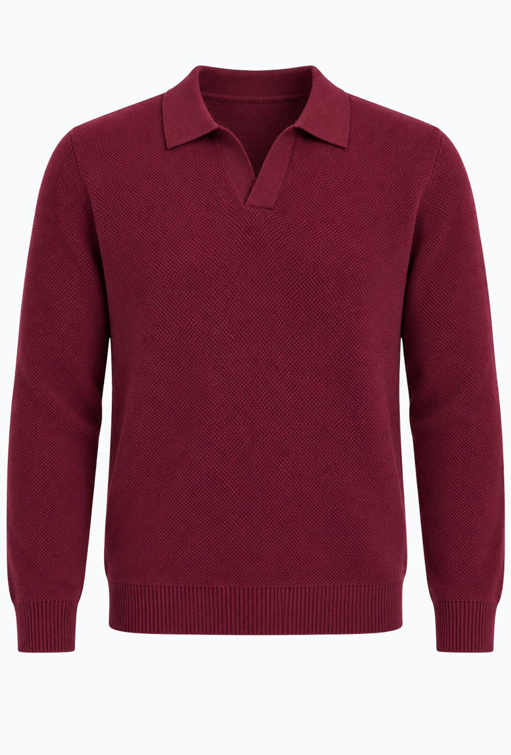 Polo uomo Manica Lunga con scollo Derby microtrama in rilievo- BORDEAUX