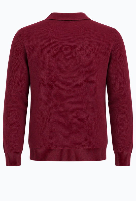 Polo uomo Manica Lunga con scollo Derby microtrama in rilievo- BORDEAUX