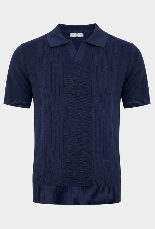 Polo Uomo in Maglia con Inserti Verticali in cotone- BLU NAVY