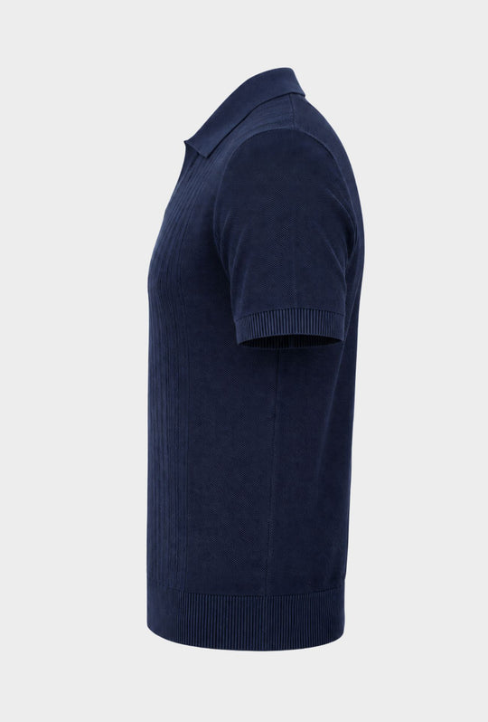 Polo Uomo in Maglia con Inserti Verticali in cotone- BLU NAVY