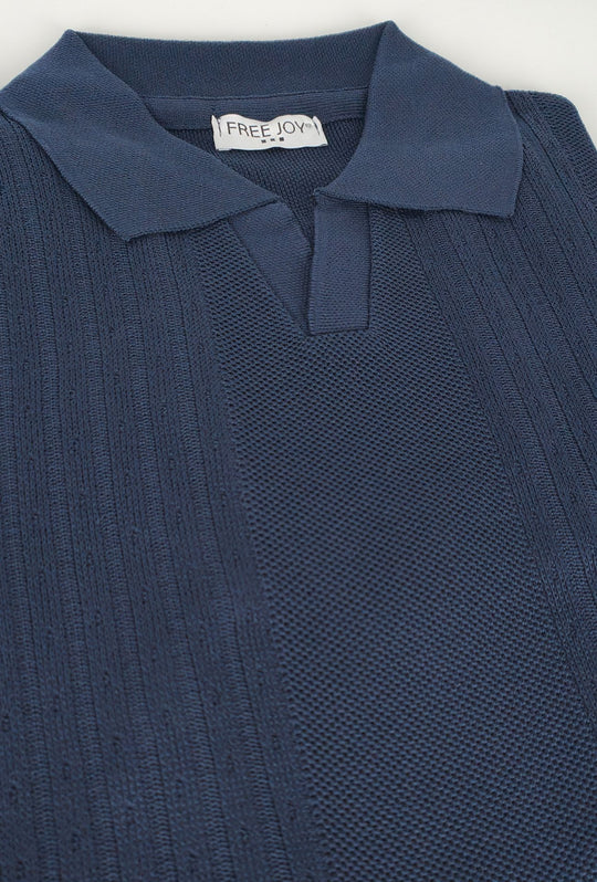 Polo Uomo in Maglia con Inserti Verticali in cotone- BLU NAVY