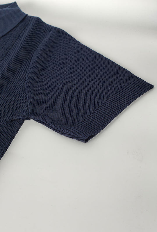 Polo Uomo in Maglia con Inserti Verticali in cotone- BLU NAVY