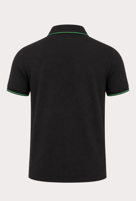 Polo Uomo BEVERLY HILLS POLO CLUB in Cotone Piquet 100% colletto righino verde – NERO