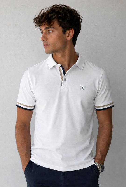 Polo Uomo P-CLUB cotone piquet logo stampato lato cuore- BIANCO