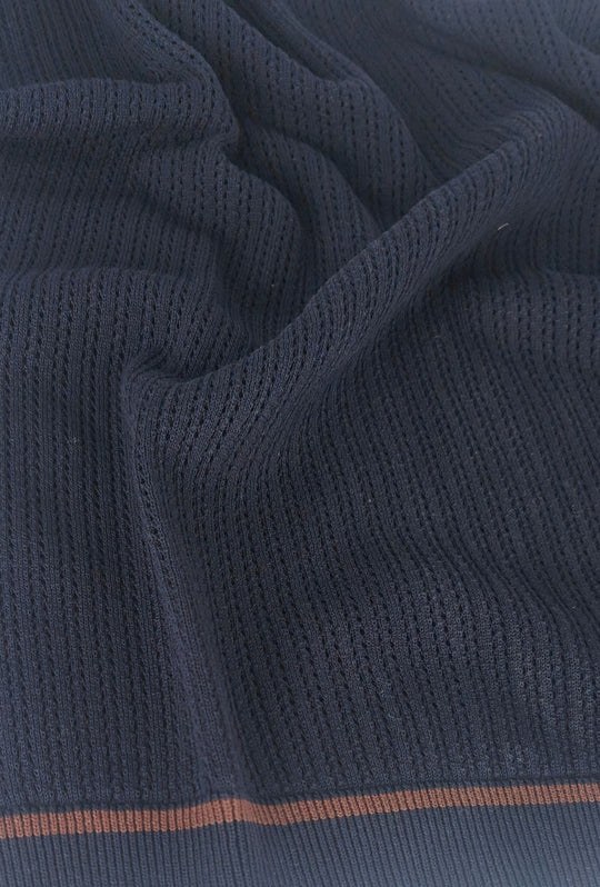 Polo Uomo in Maglia Traforata 100% Cotone Collo Aperto Regular Fit- BLU NAVY