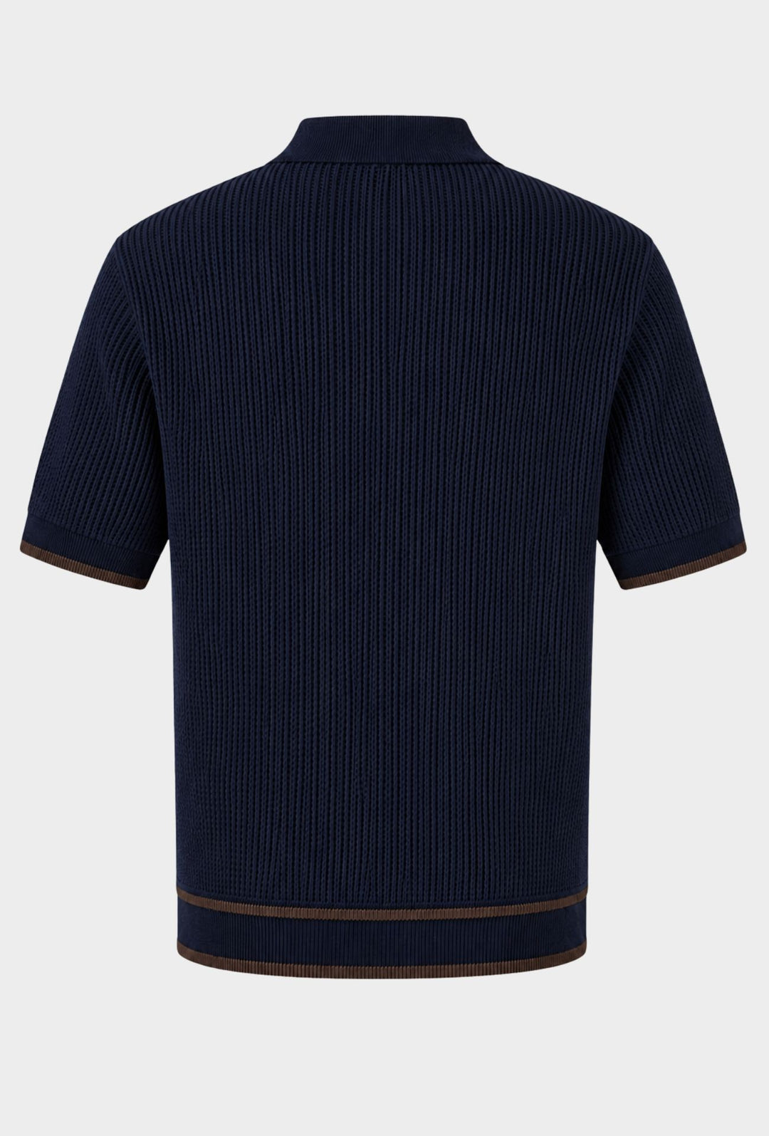 Polo Uomo in Maglia Traforata 100% Cotone Collo Aperto Regular Fit- BLU NAVY