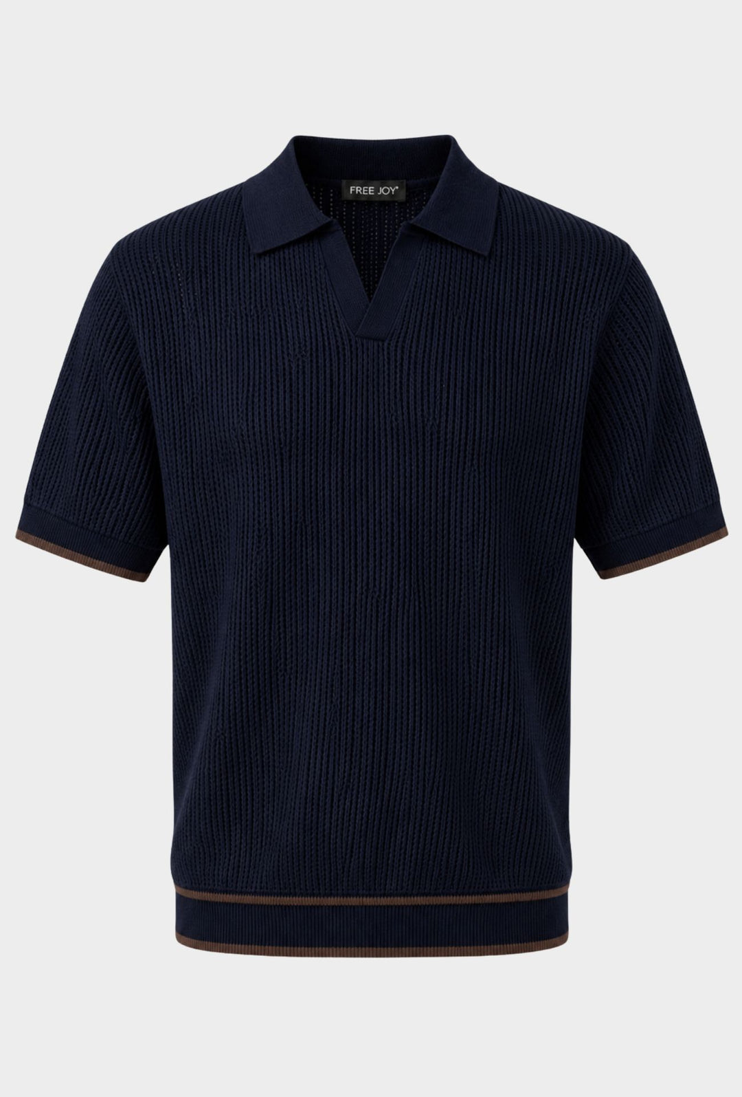 Polo Uomo in Maglia Traforata 100% Cotone Collo Aperto Regular Fit- BLU NAVY