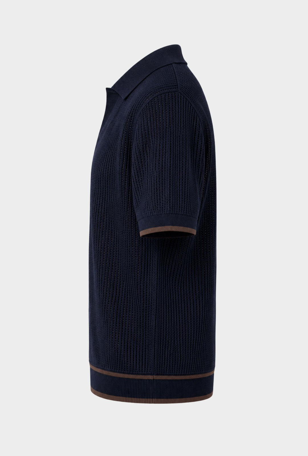 Polo Uomo in Maglia Traforata 100% Cotone Collo Aperto Regular Fit- BLU NAVY