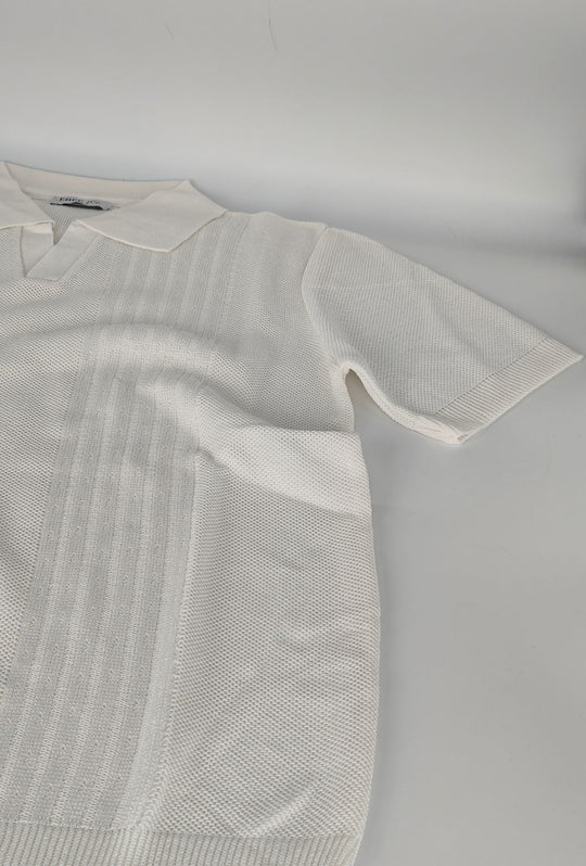 Polo Uomo in Maglia con Inserti Verticali in cotone- BIANCO