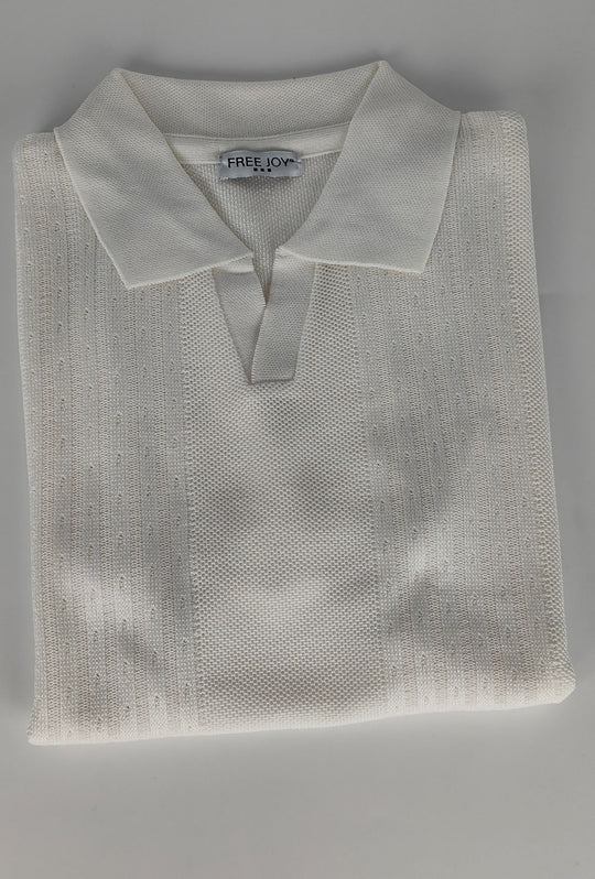 Polo Uomo in Maglia con Inserti Verticali in cotone- BIANCO