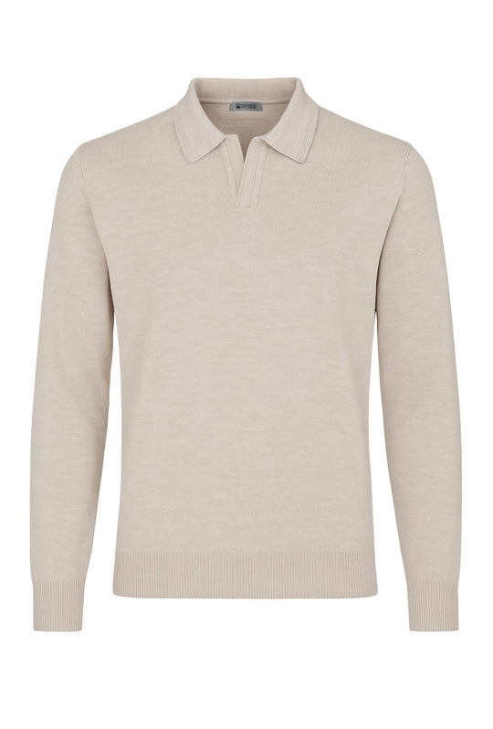 Maglioncino Polo uomo senza bottone Dresserd manica lunga - BEIGE