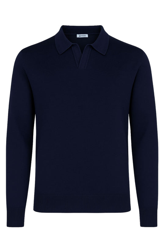 Maglioncino Polo uomo senza bottone Dresserd manica lunga - BLU