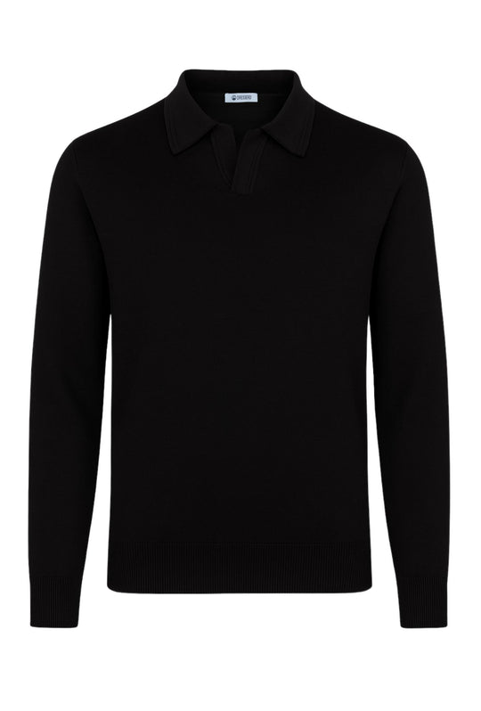 Maglioncino Polo uomo senza bottone Dresserd manica lunga - NERO