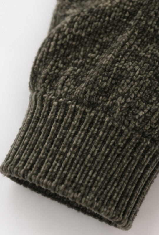 Pullover Uomo Girocollo in Morbida Ciniglia Maniche Lunghe- VERDE MILITARE