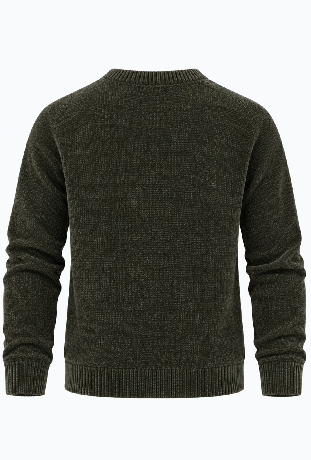 Pullover Uomo Girocollo in Morbida Ciniglia Maniche Lunghe- VERDE MILITARE