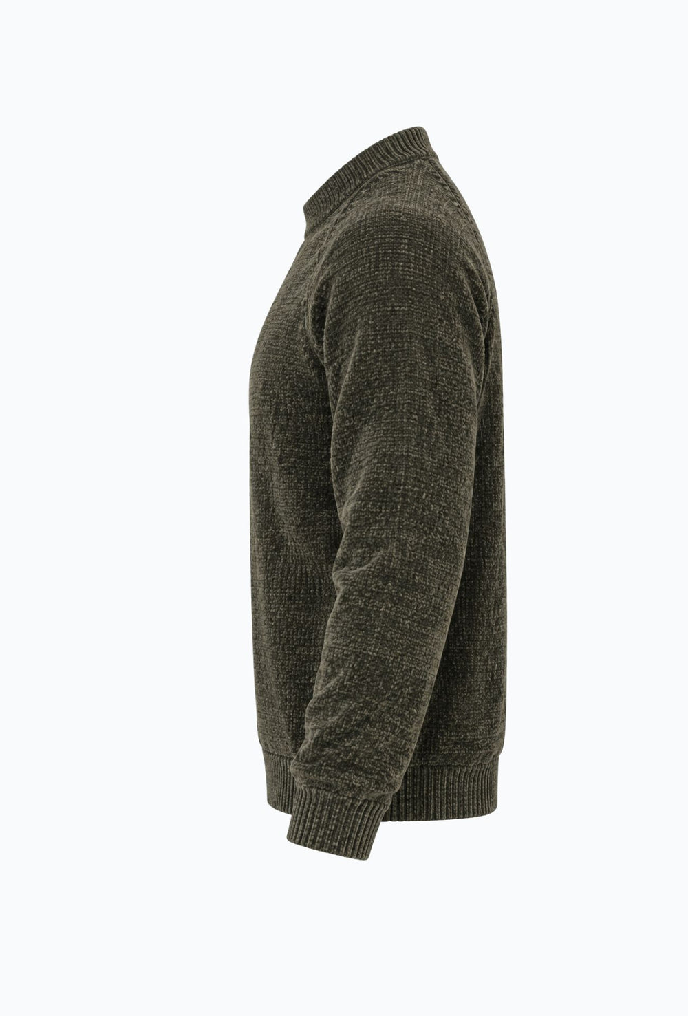 Pullover Uomo Girocollo in Morbida Ciniglia Maniche Lunghe- VERDE MILITARE
