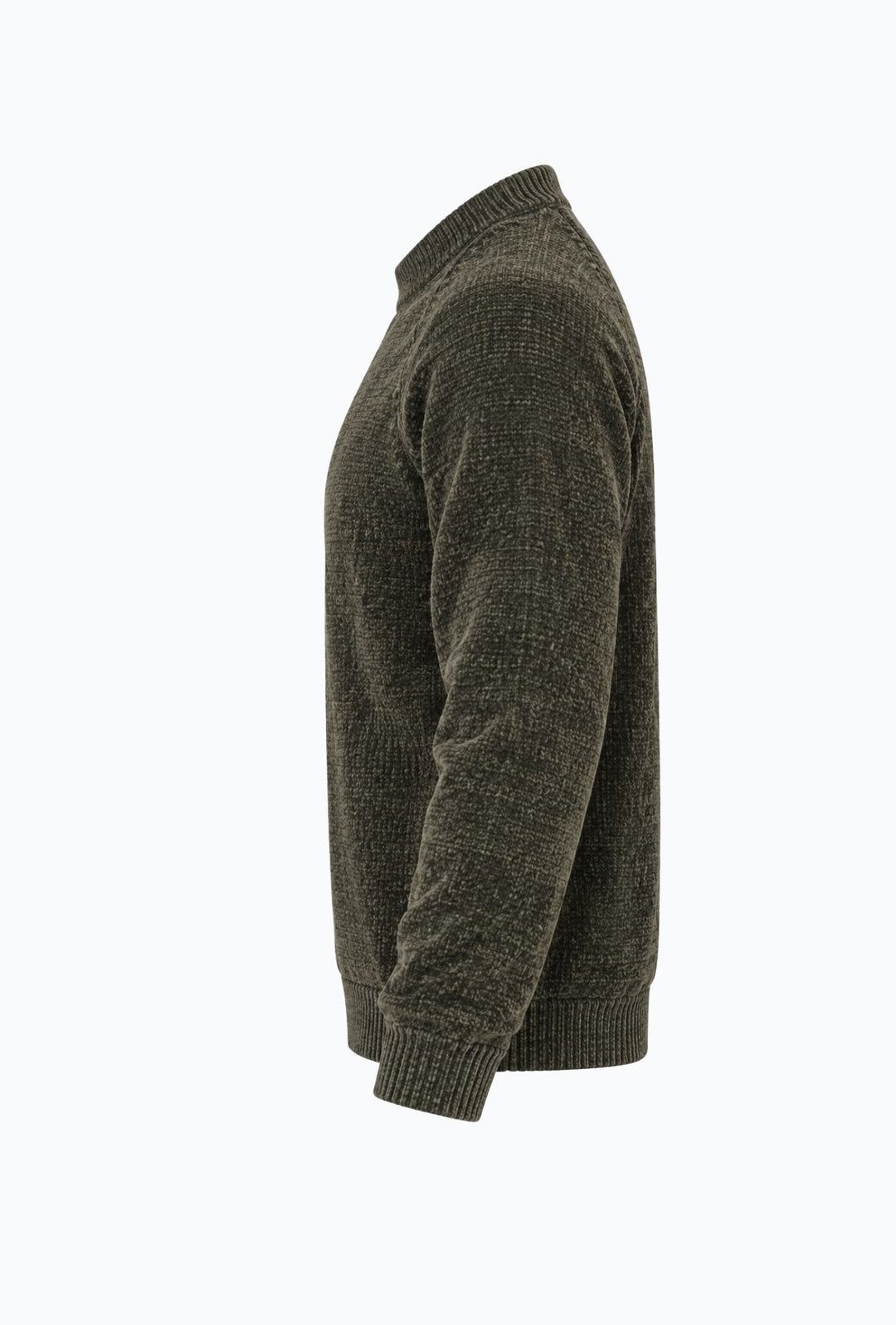 Pullover Uomo Girocollo in Morbida Ciniglia Maniche Lunghe- VERDE MILITARE